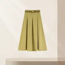夏用 ハイウエスト プリーツスカート【レトロAライン・軽やかなドレープ感・女性用】
