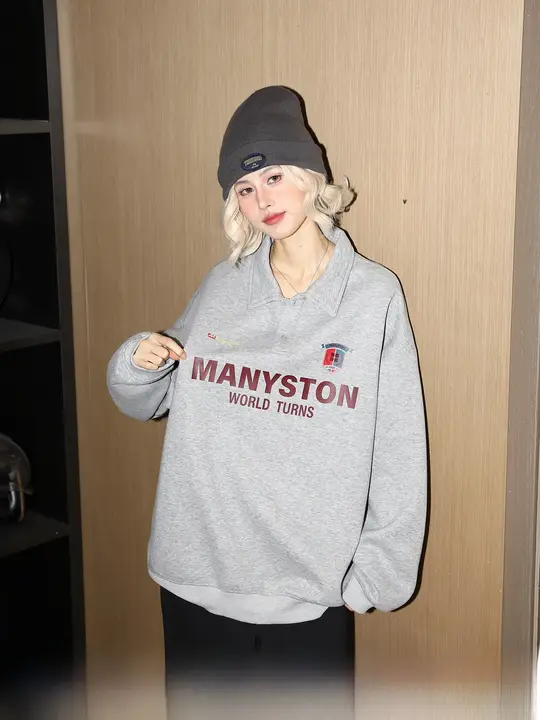 春秋用 レディース長袖ポロシャツ【プリント・スタンドカラー・カジュアルデザイン】