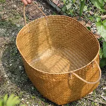 Kens 大容量 草編み収納バスケット【洗濯物・おもちゃ収納・ホーム用】