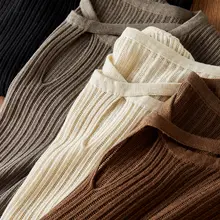 デザイン交差ラウンドネック透かしニットセーター【ウール混・長袖・秋用】（セットアップ対応）