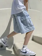 メンズワークデザイン デニムショートパンツ【夏用・大きなポケット・ルーズフィット・5分丈】