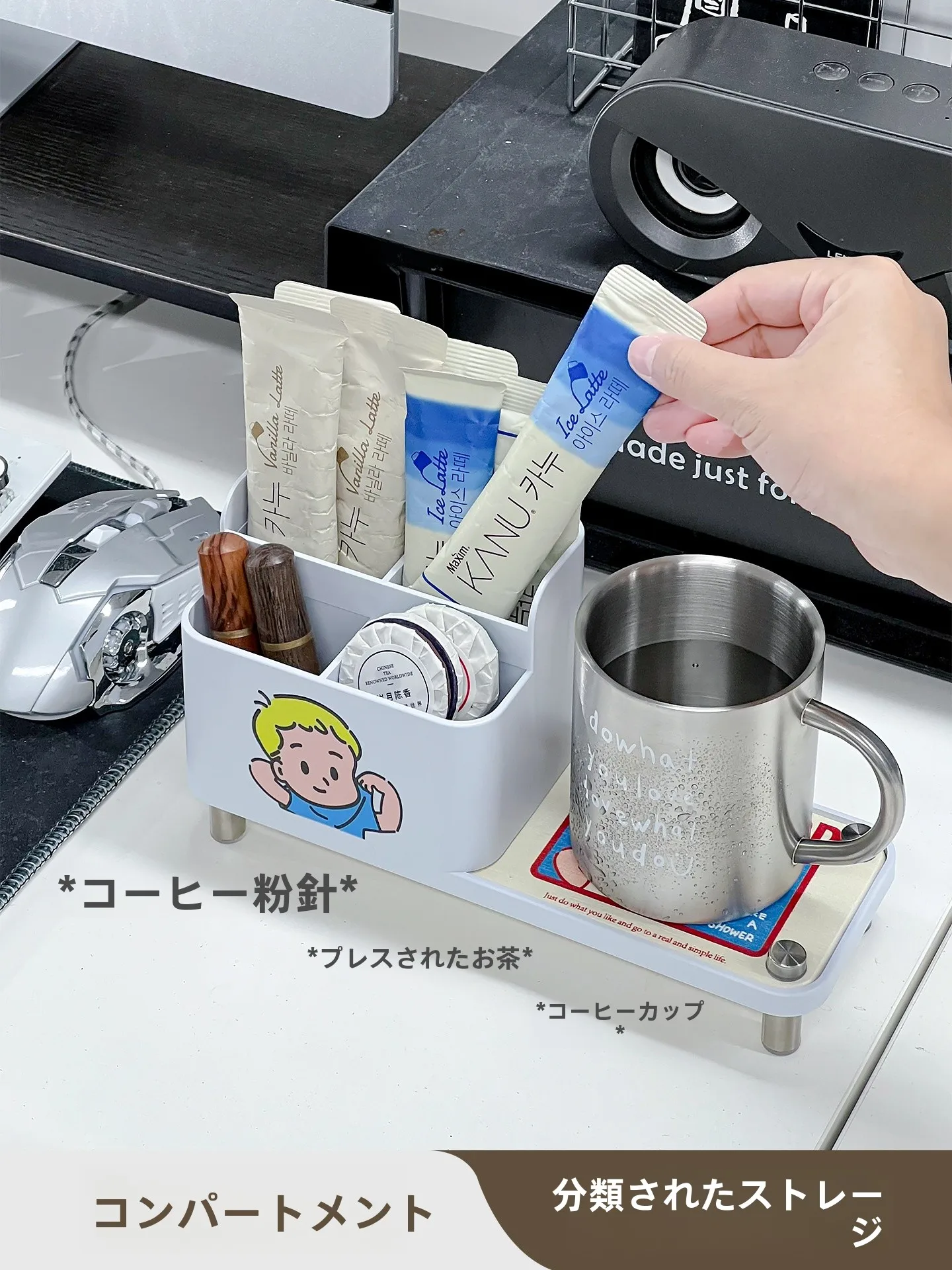かわいいデスク用吸水コースター：シリカゲル素材でマグカップ収納を実現