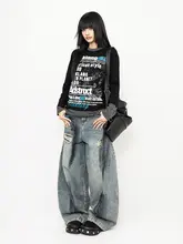 OCTTFLA レディース春秋用ストライプデザインTシャツ【ルーズフィット・重ね着用】