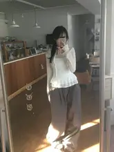 白色レースフリル長袖トップス【重ね着・女性用・秋季】