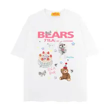 カジュアルなクマのバースデーパーティーTシャツ【アメリカンヴィンテージ・かわいいカートゥーンプリント・ゆったりサイズ】