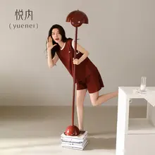 夏用コットン無袖タンクトップ＆ショートパンツ【インナー付き・防漏設計】（セットアップ対応）