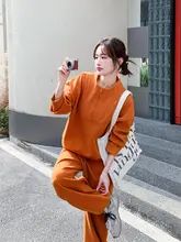 春秋用オレンジのスウェットシャツとワイドパンツ【カジュアル・スポーツウェア】（セットアップ対応）