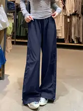 アメリカンスタイルのダークブルー工装パンツ【ハイウエスト・スリム効果・動きやすい】