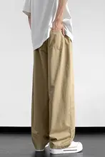 メンズカジュアルカーキ色ワイドフィットコットン作業パンツ【夏用・薄手・通気性・フィット】