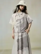 JfYanYan かわいい海のウサギデザイン 短袖シャツとダブルレイヤーのフラワーバルーンスカートセット