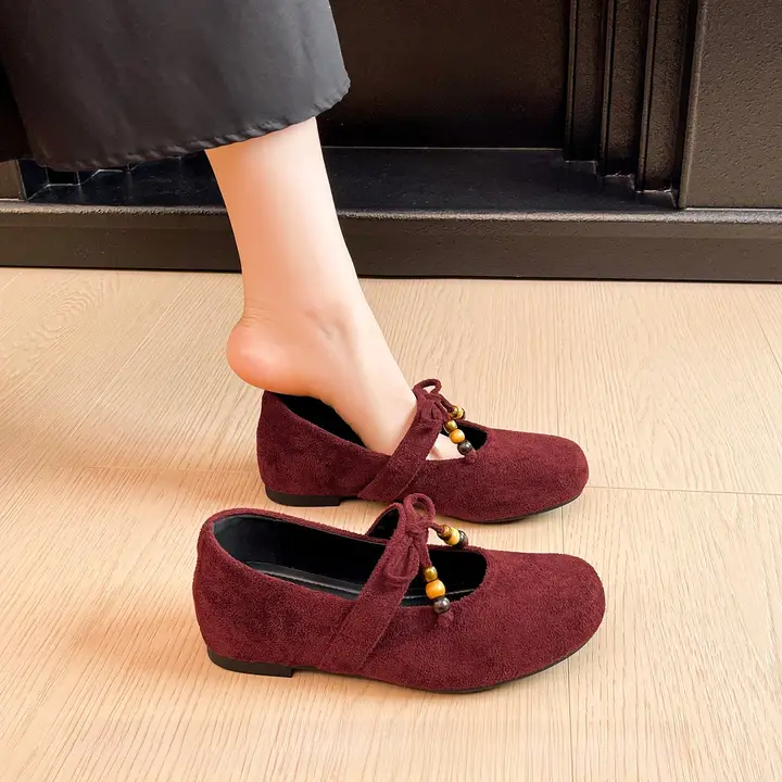 春用 羊皮製 赤い中式ウェディングシューズ【フラット・内増高・妊婦用・日常使い】