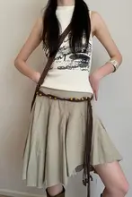 ボヘミアンスタイル黒色編みウエストストリングドレス【セクシー・レースアップ・Y2Kウエストチェーン】