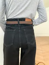 高腰デニムパンツ【コットン製・ワイドレッグ・カラーブロックデザイン・秋用】