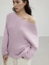 落肩デザインのリブ編みニットトップス【ゆったりシルエット・オフショルダー】
