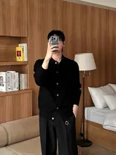 黒のニットカーディガン【メンズ・春秋用・開襟デザイン】