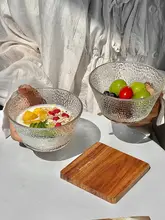 ハンスタイルのくしゅくしゅデザインガラスボウル【デザート・朝食用・オートミール・フルーツサラダ・アイスクリーム・燕の巣用】