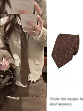 ビンテージ風ブラウンドットネクタイ【復古アカデミースタイル・手作りスカーフ】