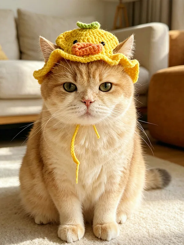 手編みペット帽子：猫耳と黒マスクのデザインを実現するユニバーサル変装帽