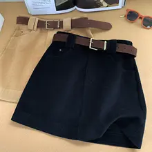 レトロカーキ色のコーデュロイハイウエストミディスカート【Aライン・秋冬用・スリムシルエット】