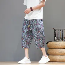 中国風プリントの七分丈パンツ【男性用・夏用・フィット・カジュアル】（セットアップ対応）