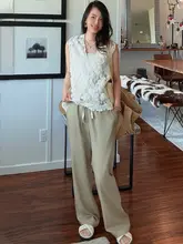 ネイビーのクラシックストライプワイドパンツ【極上の柔らかさ・感】