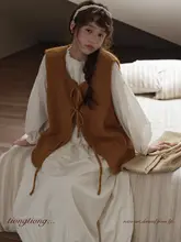 トレンディなスタイル！リボン付きニットベストカーディガン【春用・オーバーサイズ・スリム効果】