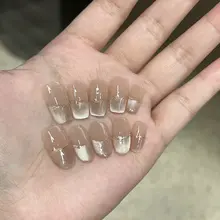 マーメイドパールデザインのピンクチークネイルシール【フレンチスタイル・手作り・可愛い短め】