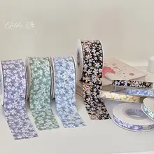 小花柄リボン付きフラワーブーケラッピング【DIY手作り用・鮮花・バタフライ結び】