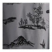 刺繍入り西装生地【グレー地に黒線・山水デザイン・国風スタイル】