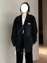 秋季用アメリカンスタイルのブラックデニムジャケット【女性用・ラフなデザイン・ゆったりシルエット】