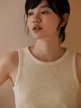 シンプルなクルーネックコットンタンクトップ【ストライプ柄・フィット・カジュアル】