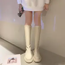 高筒 厚底ブーツ【サイドジッパー・ブロックヒール・エレガントデザイン】