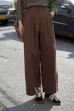 高腰ストレートワイドパンツ【フィット・秋冬用・コーヒーカラー】（セットアップ対応）