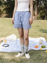 全棉織りのショートパンツ【日本風・格子柄・用・薄手】