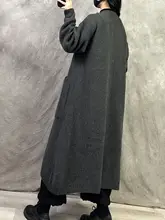 クラシックなデザインの中長丈ニットカーディガン【女性用・ゆったりサイズ・厚手】（セットアップ対応）