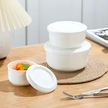 純白の骨瓷製ふた付きボウル【家庭用・蒸し卵・ラーメン用・中華スタイル】