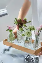 ヴィンテージ風エンボス加工ミニガラス花瓶【デスク用・ドライフラワー・グリーン植物】
