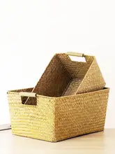 大容量草編整理バスケット【デスクトップ収納用・自然素材・ウェッジウッドデザイン】