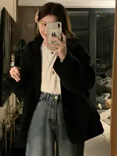 極上の柔らかさの黒いシープボア厚手保温ジャケット【女性用・韓国風デザイン】