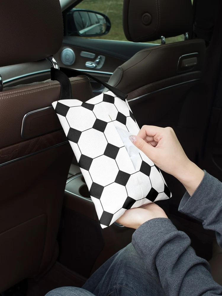 モノクロチェックの車載ティッシュボックス：高級感ある掛け式デザインの実用性と使い勝手