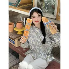 シンプルでおしゃれな花柄秋用立襟シャツ【小柄対応・韓国風デザイン】