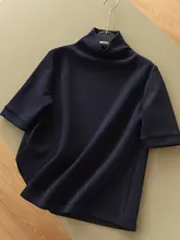 堆堆襟デザインのハイネック五分袖Tシャツ【スリムフィット・カジュアル・通勤用】（セットアップ対応）