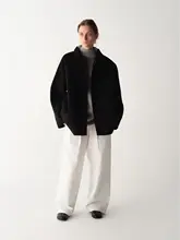 全羊毛ダブルフェイスコート【オーバーサイズ・ノーカラー・ダブルボタン】
