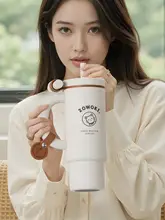 高品質なデザイン！保温カップ【女性用・移動式・大容量・ストロー付き】