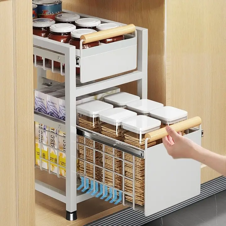 キッチンシンク下収納ラック【多機能・スライド式・調味料や食器用の多層収納】
