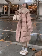 大毛皮襟の中丈ダウンジャケット【女性用・ピンク・保温・ウエスト絞り】