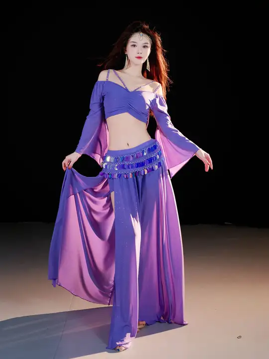 舞踊用 ベリーダンス衣装【セクシーなスリット・スタイルアップ効果・練習用・トレーニング用】（セットアップ対応）