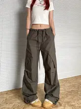 上品な霧がかった青のワイドレッグカーゴパンツ【レトロストリートスタイル・ゆったりシルエット】（セットアップ対応）