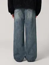 KGK メンズヴィンテージ風ウォッシュデニムパンツ【ルーズフィット・ストレート・ロング】