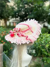麦わら帽子 レディース スイートロリータ いちごモチーフ 六芒星 ハンドメイド 撮影用 インスタ映え
